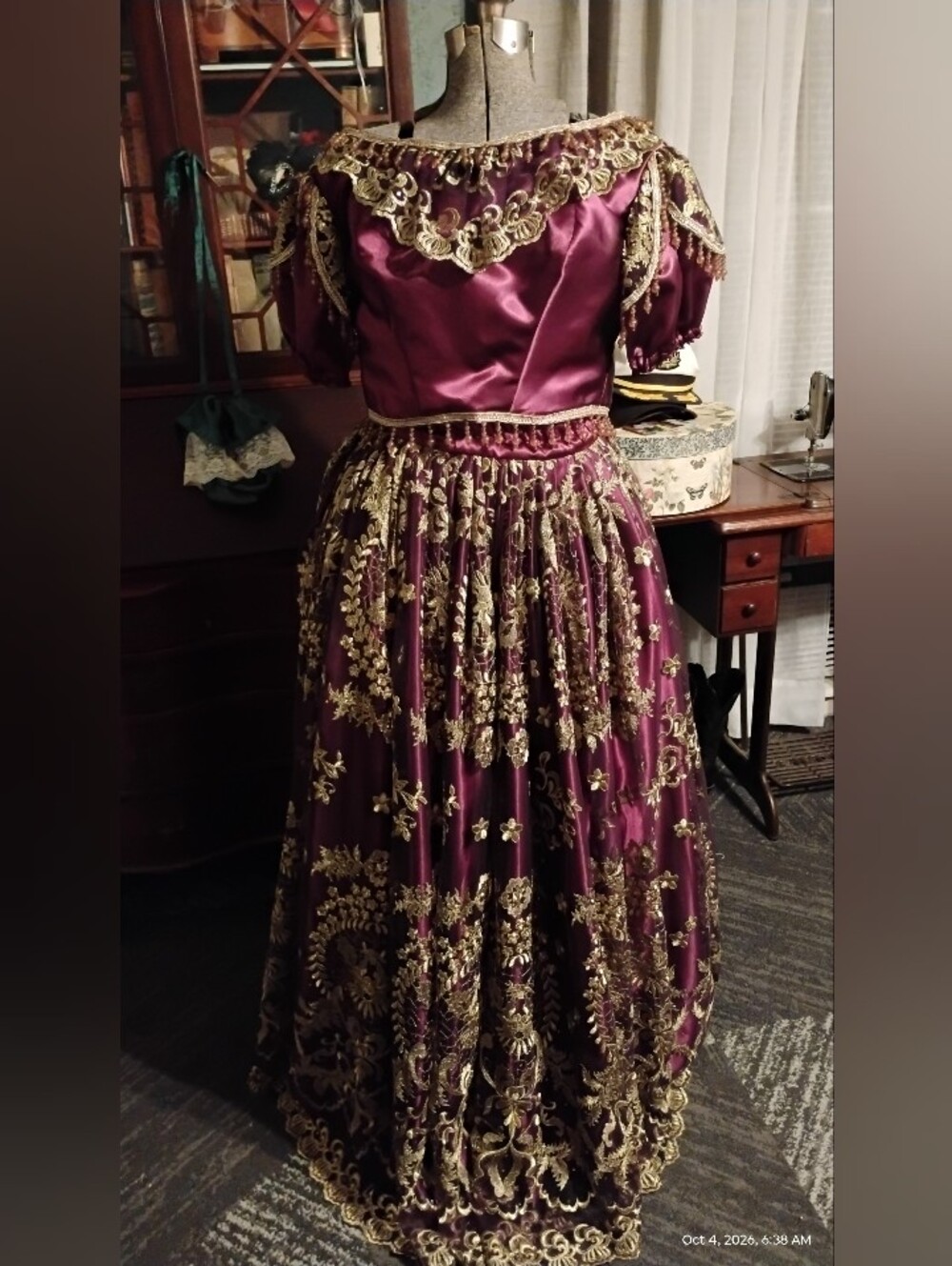 Plum and Gold Embroidered Period Ball Gown
